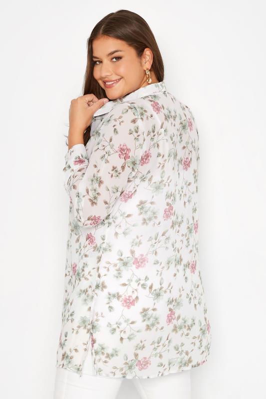 Plus Size White Floral Button Through Shirt | Yours Clothing 3