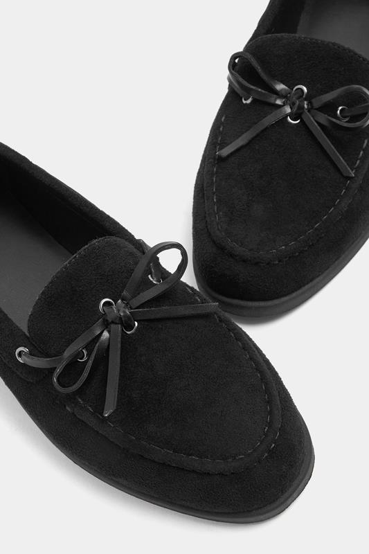 Black Faux Suede Bow Boat Shoes In Wide E Fit | Yours Clothing 4