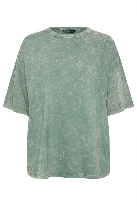 YOURS Plus Size Green Acid Wash Boxy T-Shirt | Yours Clothing 5