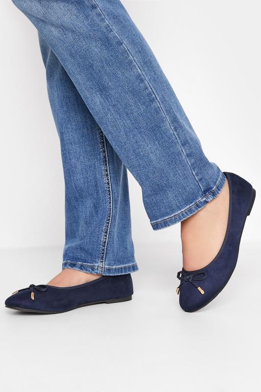  Grande Taille LTS Navy Blue Faux Suede Ballerina Pumps In Standard Fit