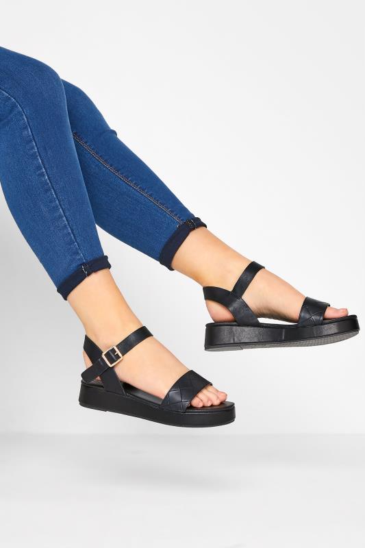 LIMITED COLLECTION Black Quilted Flatform Sandals In Extra Wide Fit | Yours Clothing  1