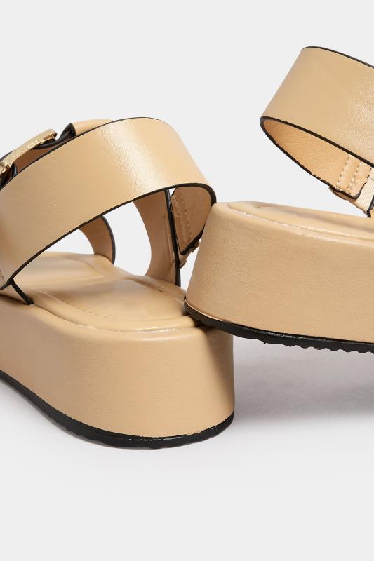 PixieGirl Tan Brown T-Bar Chunky Flatform Sandals In Standard Fit | PixieGirl 5