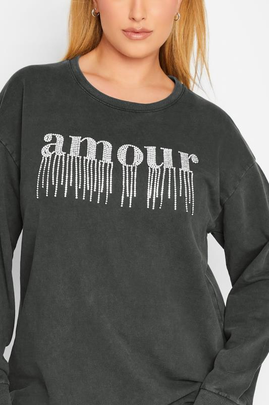 YOURS LUXURY Plus Size Grey 'Amour' Diamante Embellished Sweatshirt | Yours Clothing 5