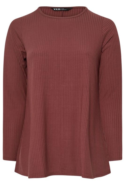 YOURS Plus Size Rust Brown Ribbed Swing T-Shirt | Yours Clothing 5