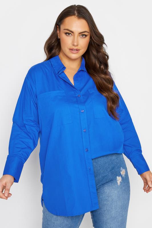 LIMITED COLLECTION Plus Size Cobalt Blue Oversized Boyfriend Shirt | Yours Clothing 1