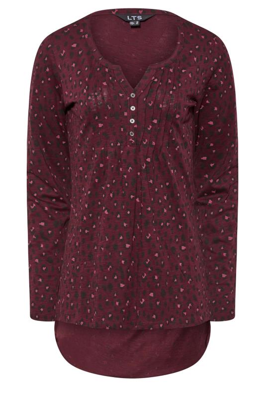 LTS Tall Women's Burgundy Red Animal Print Henley T-Shirt | Long Tall Sally 6