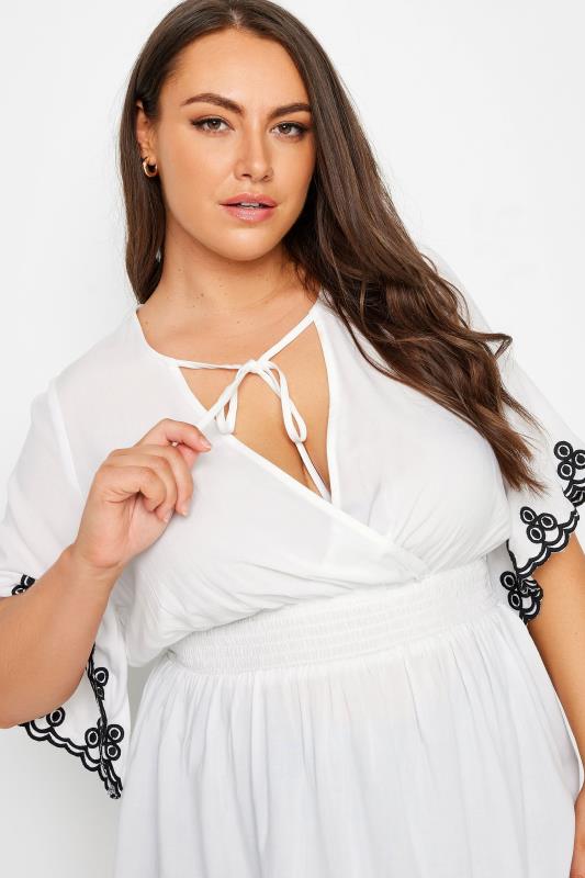 YOURS Plus Size White Chambray Embroidered Top | Yours Clothing 6