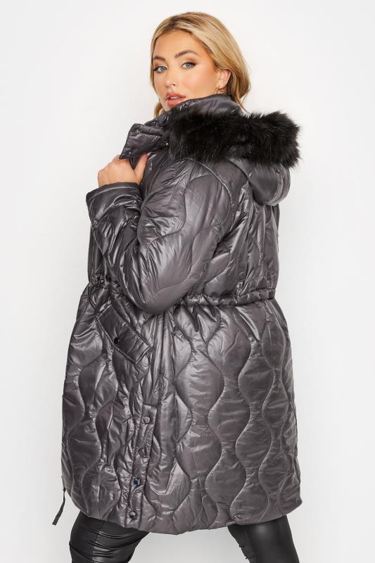 Plus Size Grey Quilted Puffer Coat | Yours Clothing 4