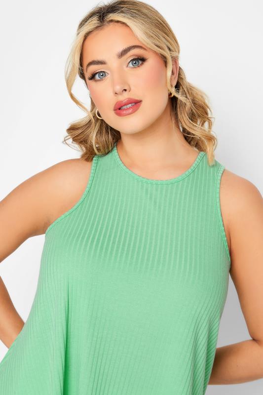 LIMITED COLLECTION Plus Size Curve Green Ribbed Racer Cami Vest Top | Yours Clothing  4