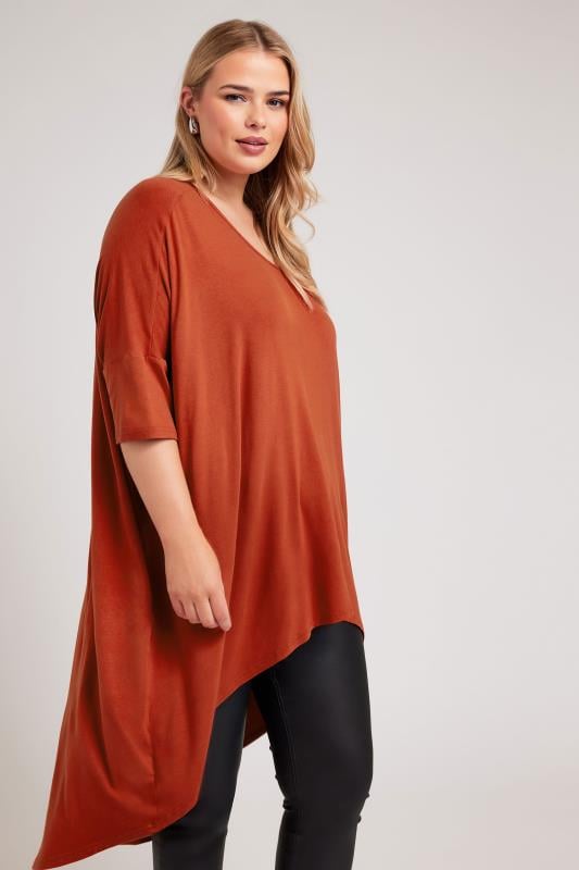 Plus Size  YOURS LONDON Curve Brown Dipped Hem Longline Tunic