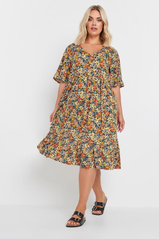 YOURS Plus Size Orange Floral Print Smock Dress | Yours Clothing 1