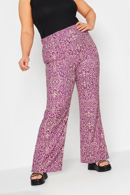 YOURS Curve Purple Paisley Print Wide Leg Trousers | Yours Clothing 1