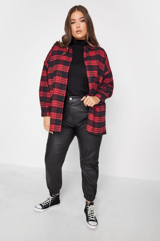 YOURS Curve Red Check Brushed Oversized Boyfriend Shirt 3