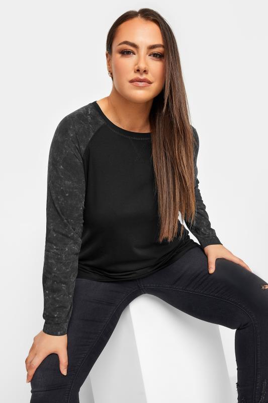 YOURS Curve Black Long Sleeve Raglan Top | Yours Clothing 1