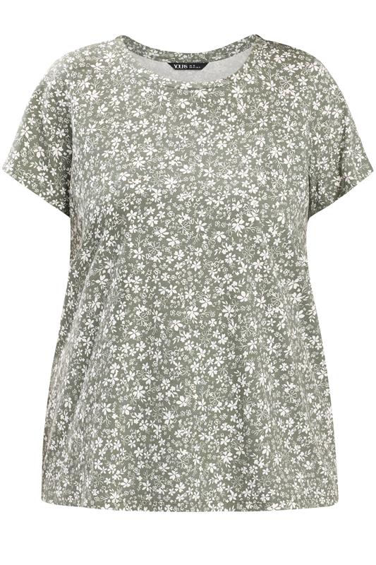 YOURS Plus Size Sage Green Ditsy Floral Basic T-Shirt | Yours Clothing 5