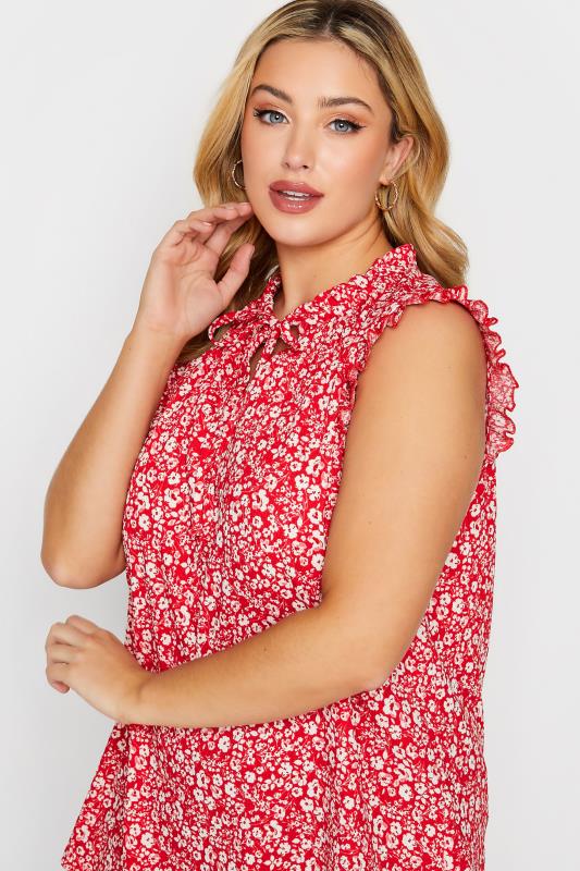 YOURS Plus Size Red Floral Print Frill Sleeve Blouse | Yours Clothing 4