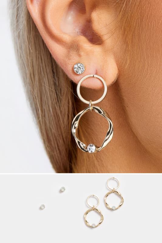 Plus Size  2 PACK Gold Tone Twisted Circle & Stud Earring Set