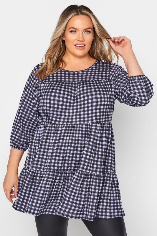 LIMITED COLLECTION Purple Gingham Print Smock Top_A.jpg