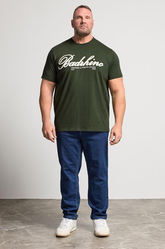BadRhino Big & Tall Dark Green Embroidered Script T-Shirt | BadRhino 2
