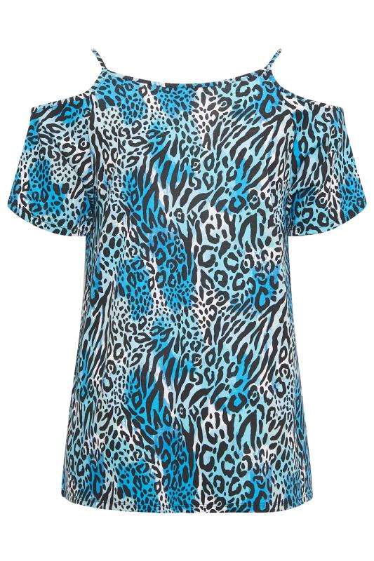 YOURS Plus Size Blue Leopard Print Cold Shoulder Top | Yours Clothing 7