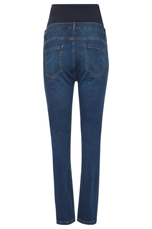 BUMP IT UP MATERNITY Curve Blue Distressed Straight Leg Jeans With Comfort Panel_BK.jpg