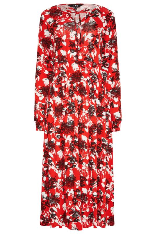 LTS Tall Red Floral Print Tie Neck Midi Dress 5