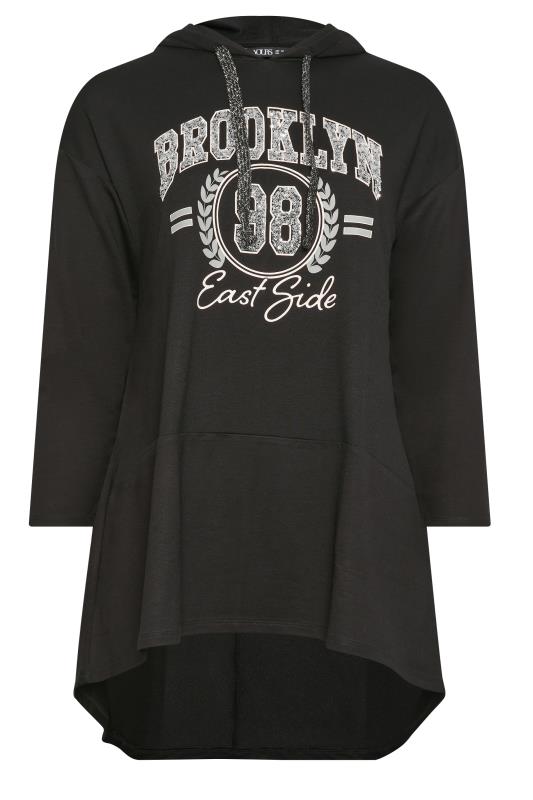 YOURS Plus Size Black 'Brooklyn' Slogan Longline Hoodie | Yours Clothing 5