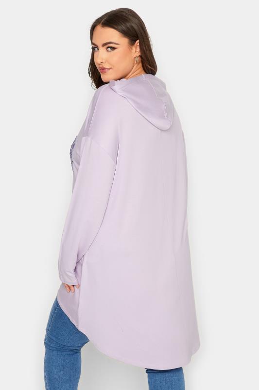YOURS Curve Plus Size Lilac Purple 'Brooklyn' Slogan Longline Hoodie | Yours Clothing  3