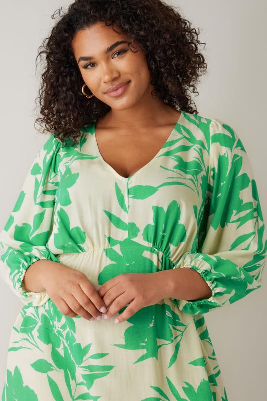 EVANS Plus Size Green & White Floral Print Midi Dress | Evans 4