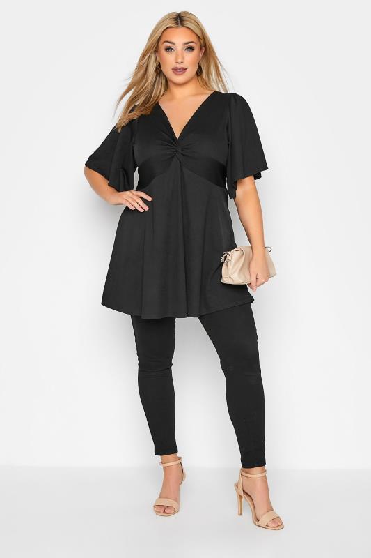 YOURS LONDON Curve Black Knot Front Angel Sleeve Top 2
