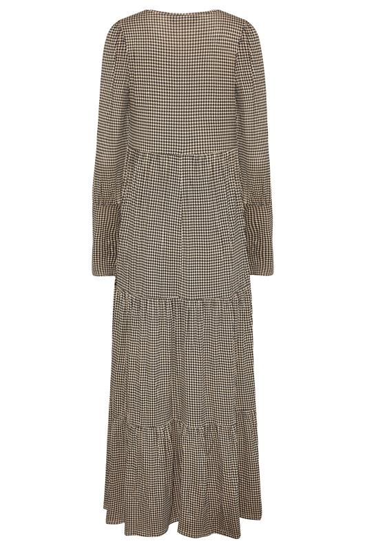LTS Tall Maternity Beige Brown Dogtooth Check Smock Dress 7