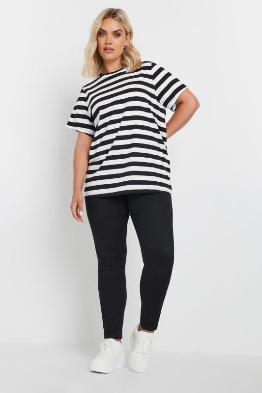 YOURS Plus Size Black & White Stripe T-Shirt | Yours Clothing  2