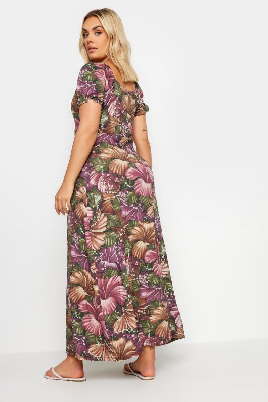 YOURS Plus Size Pink & Green Floral Print Maxi Wrap Dress | Yours Clothing 3