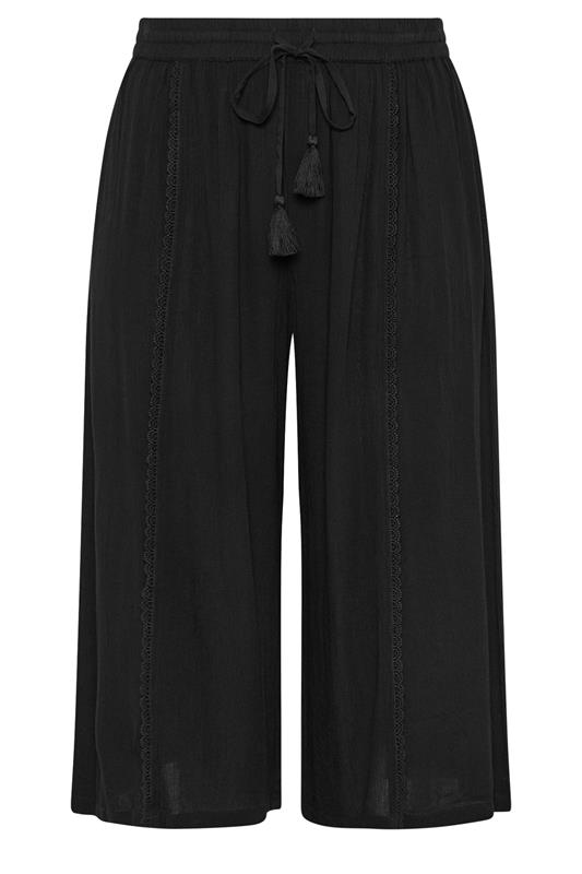 YOURS Plus Size Black Scallop Trim Crinkle Cropped Trousers | Yours Clothing 5