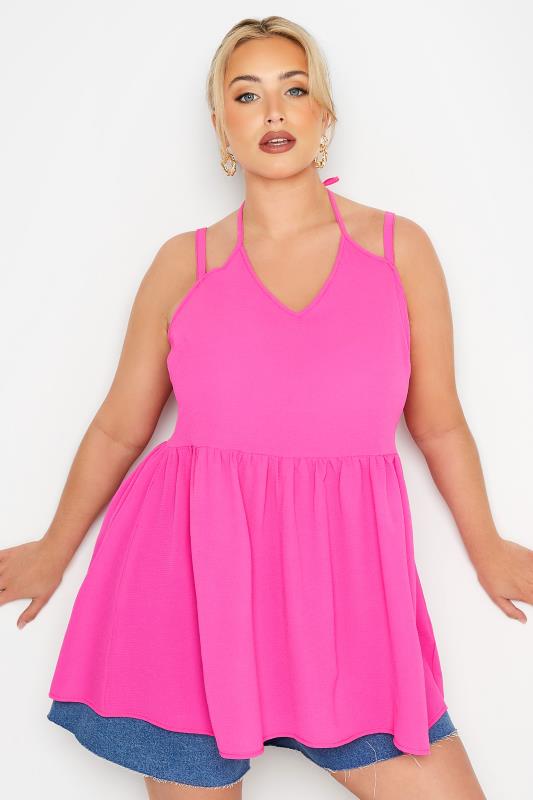LIMITED COLLECTION Curve Hot Pink Strappy Halter Cami Top 1