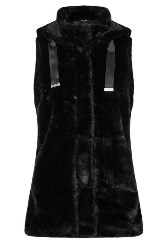 Plus Size Black Plush Faux Fur Hooded Gilet | Yours Clothing 6