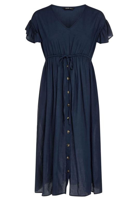 YOURS Plus Size Navy Blue Linen Maxi Dress | Yours Clothing 5