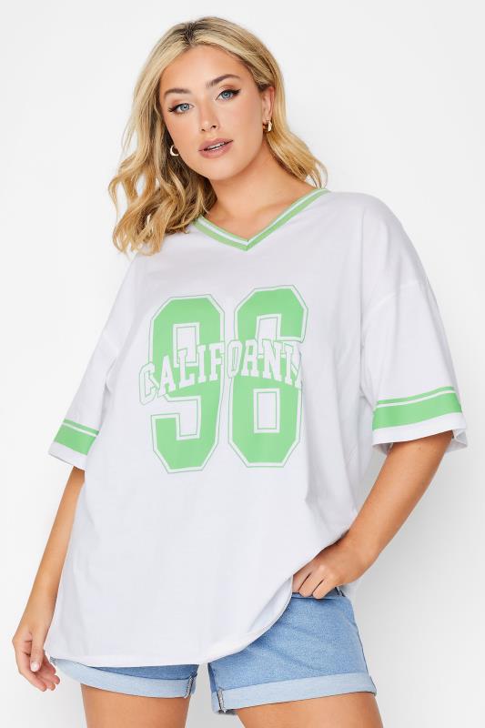YOURS Curve Plus Size White 'California' Slogan Varsity T-Shirt | Yours Clothing 2