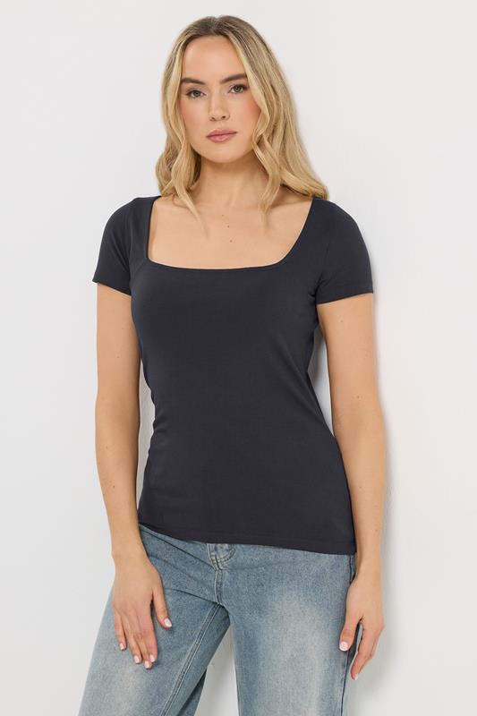 LTS Tall 2 PACK Navy Blue & White Fitted Square Neck Tops | Long Tall Sally 1