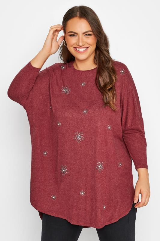 Plus Size Red Diamante Star Back Pleat Top | Yours Clothing 1