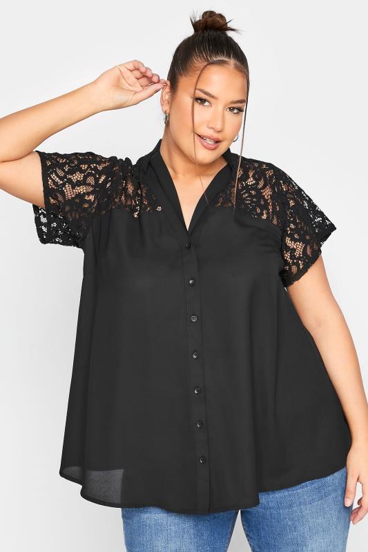 LIMITED COLLECTION Plus Size Black Lace Insert Blouse | Yours Clothing 4