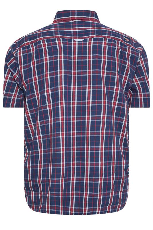 D555 Big & Tall Dark Blue Check Print Short Sleeve Shirt | BadRhino 4