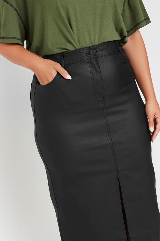 YOURS Plus Size Black Coated Split Hem Midaxi Skirt | Yours Clothing 9