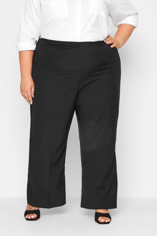 Plus Size Black Elasticated Stretch Straight Leg Trousers - Petite | Yours Clothing 1