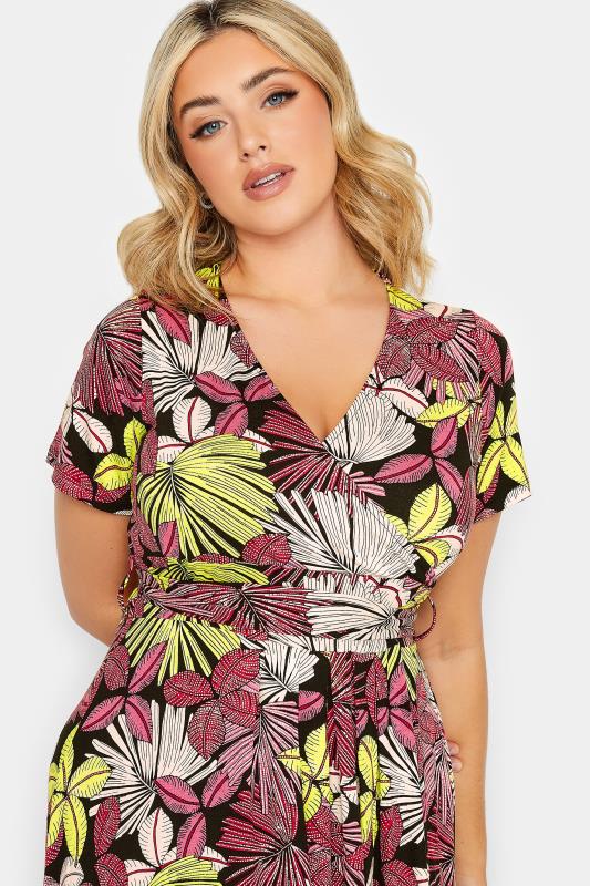 YOURS Plus Size Black & Pink Leaf Print Maxi Dress | Yours Clothing 4