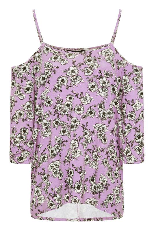 Plus Size Lilac Purple Floral Print Cold Shoulder Top | Yours Clothing 6