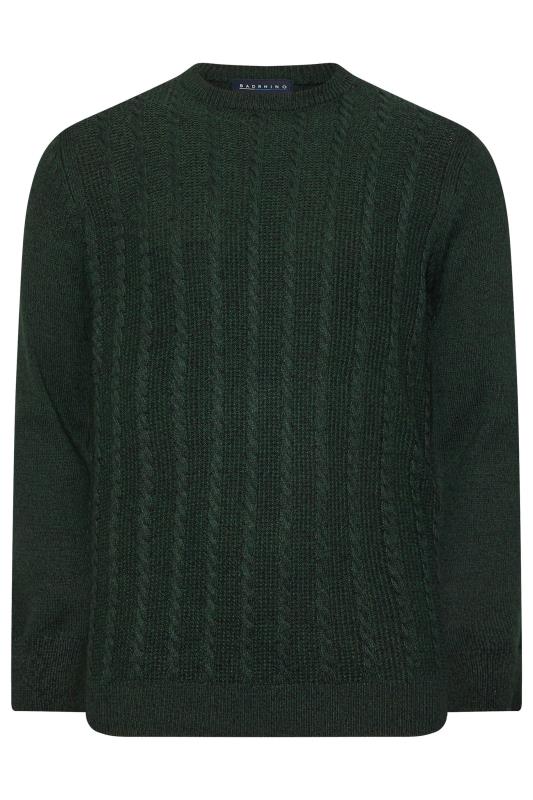 BadRhino Big & Tall Dark Green Crew Neck Cable Knit Jumper | BadRhino 4