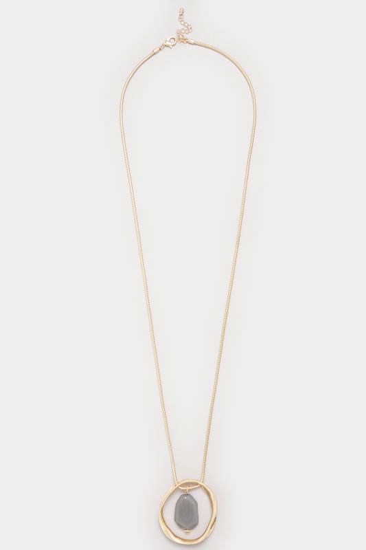 Gold Tone Oval Stone Long Necklace | Yours Clothing 2