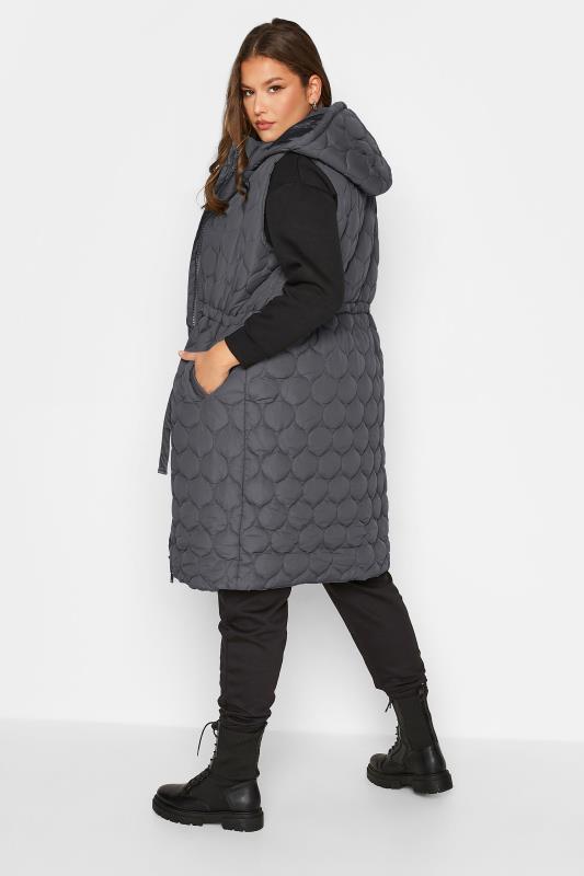 Plus Size Grey Quilted Midi Hooded Gilet | Yours Clothing 3