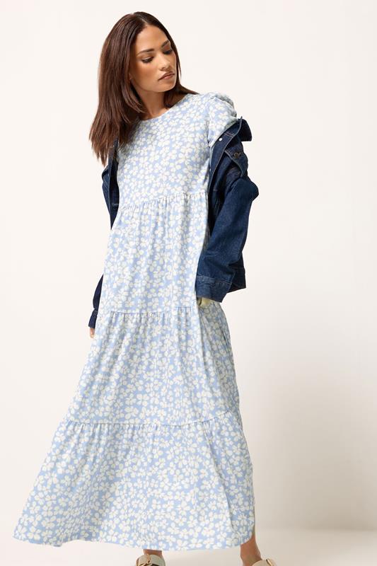 PixieGirl Blue Ditsy Tiered Maxi Dress | PixieGirl 1